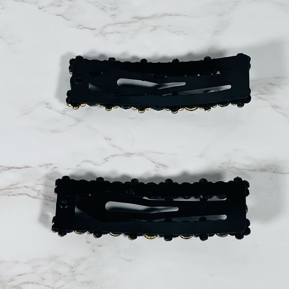 2 Black and Crystal Hair Barrettes - Picture 4 of 8